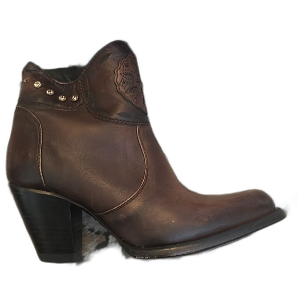 Joe Brown Leather Stamped Rhinestone Floral Ankle Cowboy Boot Sz 25.5 US 9.5